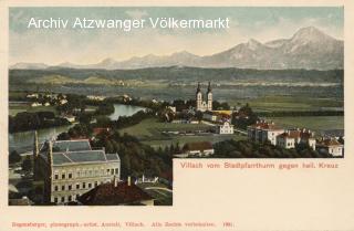 Villach vom Stadtpfartrturm gegen Heiligen Kreuz   - alte historische Fotos Ansichten Bilder Aufnahmen Ansichtskarten 