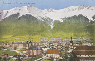 Innsbruck vom Berg Isel mit Nordkette - alte historische Fotos Ansichten Bilder Aufnahmen Ansichtskarten 