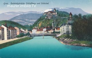 Graz - Radetzkybrücek , Schlossberg - Graz - alte historische Fotos Ansichten Bilder Aufnahmen Ansichtskarten 