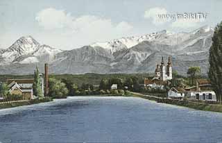 Drau mit Peraukirche - Villach - alte historische Fotos Ansichten Bilder Aufnahmen Ansichtskarten 