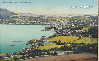 Gmunden, Total vom Moosberg - alte historische Fotos Ansichten Bilder Aufnahmen Ansichtskarten 