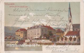 Villach mit der Nikolaikirche - Villach - alte historische Fotos Ansichten Bilder Aufnahmen Ansichtskarten 