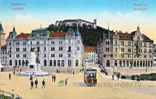 Ljubljana, Marienplatz und Burg - Europa - alte historische Fotos Ansichten Bilder Aufnahmen Ansichtskarten 