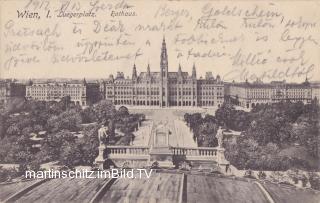 Wien, Rathaus und Luegerplatz vom Burgtheater - Europa - alte historische Fotos Ansichten Bilder Aufnahmen Ansichtskarten 