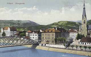 Villach - Draubrücke mit Nikolaikirche - Villach-Innere Stadt - alte historische Fotos Ansichten Bilder Aufnahmen Ansichtskarten 