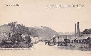Bruck an der Mur, Industrieanlagen und Uhrturm - Oesterreich - alte historische Fotos Ansichten Bilder Aufnahmen Ansichtskarten 