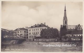 Villach mit Draubrücke und Nikolaikirche - Villach - alte historische Fotos Ansichten Bilder Aufnahmen Ansichtskarten 