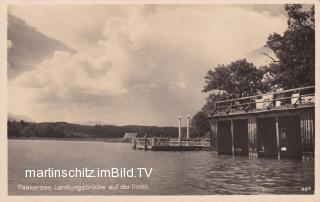 Faak am See, Schiffsanlegestelle auf der Insel  - Faak am See - alte historische Fotos Ansichten Bilder Aufnahmen Ansichtskarten 