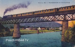 Bruck an der Mur, Eisenbahnbrücke mit Süd-Expreß - Oesterreich - alte historische Fotos Ansichten Bilder Aufnahmen Ansichtskarten 