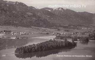 Faakerseeinsel mit Blick auf Faak und Karawanken - Kärnten - alte historische Fotos Ansichten Bilder Aufnahmen Ansichtskarten 