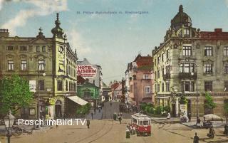 Bahnhofplatz St. Pölten mit Straßenbahn - Oesterreich - alte historische Fotos Ansichten Bilder Aufnahmen Ansichtskarten 