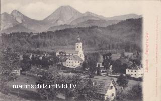 Latschach, Pfarrkirche u Gasthof Woschitz mit Post - Oesterreich - alte historische Fotos Ansichten Bilder Aufnahmen Ansichtskarten 