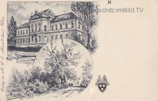 2 Bild Litho Karte - Ekartsau, K.K. Jagdschloss - Gänserndorf - alte historische Fotos Ansichten Bilder Aufnahmen Ansichtskarten 