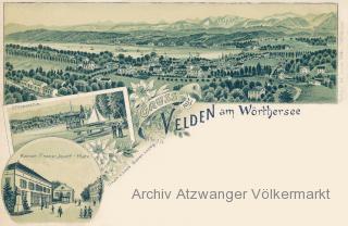 3 Bild Litho Karte Velden am Wörthersee - Villach Land - alte historische Fotos Ansichten Bilder Aufnahmen Ansichtskarten 