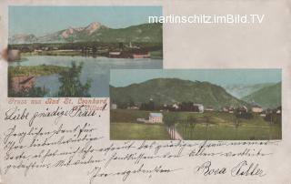 2 Bild Litho Karte - Villach, St. Leonharder See - Kärnten - alte historische Fotos Ansichten Bilder Aufnahmen Ansichtskarten 