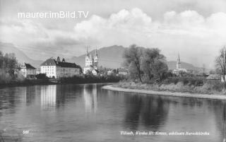 Drau mit Kreuzkirche - Villach-St. Agathen und Perau - alte historische Fotos Ansichten Bilder Aufnahmen Ansichtskarten 