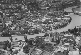 Luftbild Villacher Innenstadt - Villach(Stadt) - alte historische Fotos Ansichten Bilder Aufnahmen Ansichtskarten 