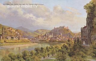Salzburg von Mülln aus mit der Humboldt-Terrasse - alte historische Fotos Ansichten Bilder Aufnahmen Ansichtskarten 