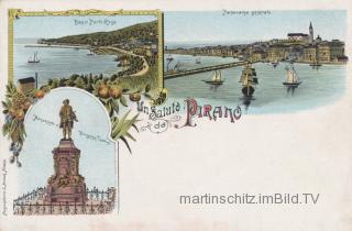 3 Bild Litho Karte Piran - alte historische Fotos Ansichten Bilder Aufnahmen Ansichtskarten 