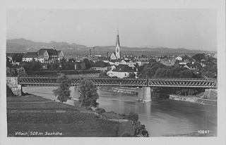 Villach Eisenbahnbrücke und Nikolaikirche - Kärnten - alte historische Fotos Ansichten Bilder Aufnahmen Ansichtskarten 