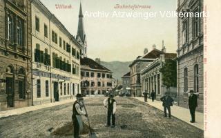 Villach, Bahnhofstrasse mit Bahnhof Hotel - Villach(Stadt) - alte historische Fotos Ansichten Bilder Aufnahmen Ansichtskarten 