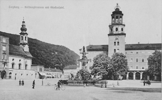 Salzburg, Residenzbrunnen und Glockenspiel - alte historische Fotos Ansichten Bilder Aufnahmen Ansichtskarten 
