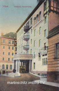 Villach, Haupteingang zum Parkhotel - alte historische Fotos Ansichten Bilder Aufnahmen Ansichtskarten 