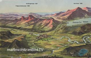 Panoramaansicht über Villach  - alte historische Fotos Ansichten Bilder Aufnahmen Ansichtskarten 