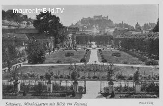 Salzburg, Mirabelgarten mit Blick zur Festung - alte historische Fotos Ansichten Bilder Aufnahmen Ansichtskarten 