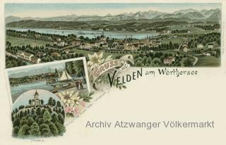 3 Bild Litho Karte Velden am Wörthersee - Villach Land - alte historische Fotos Ansichten Bilder Aufnahmen Ansichtskarten 