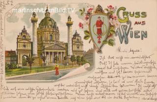 2 Bild Litho Karte - Wien, Karlskirche - Europa - alte historische Fotos Ansichten Bilder Aufnahmen Ansichtskarten 