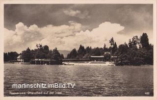 Faakersee, Strandbad auf der Insel - Finkenstein am Faaker See - alte historische Fotos Ansichten Bilder Aufnahmen Ansichtskarten 