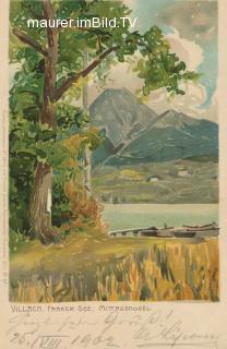 Faakersee Insel mit Mittagskogel - Villach Land - alte historische Fotos Ansichten Bilder Aufnahmen Ansichtskarten 