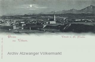 Villach von St. Martin, Mondscheinkarte - Kärnten - alte historische Fotos Ansichten Bilder Aufnahmen Ansichtskarten 