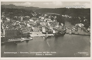 Gmunden - Landungsplatz mit Hotels - Oberösterreich - alte historische Fotos Ansichten Bilder Aufnahmen Ansichtskarten 