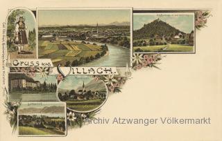 6 Bild Litho Karte Villach - alte historische Fotos Ansichten Bilder Aufnahmen Ansichtskarten 