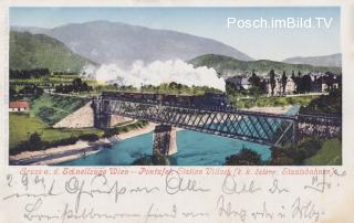 Villach Draubrücke, Schnellzug Wien-Pontafel - alte historische Fotos Ansichten Bilder Aufnahmen Ansichtskarten 