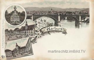 4 Bild Litho Karte - Marburg an der Drau - Draugegend (Podravska) - alte historische Fotos Ansichten Bilder Aufnahmen Ansichtskarten 
