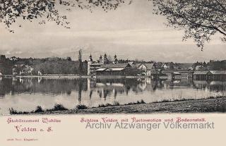 Schloss Velden mit Restauration und Badeanstalt  - alte historische Fotos Ansichten Bilder Aufnahmen Ansichtskarten 