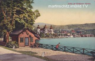 Velden, Blick vom Südufer auf Schoss Velden - Europa - alte historische Fotos Ansichten Bilder Aufnahmen Ansichtskarten 