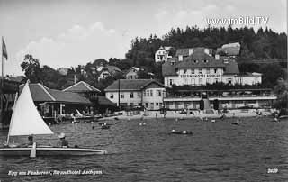 Strandhotel Aschgan mit Strandbad - Egg am Faaker See - alte historische Fotos Ansichten Bilder Aufnahmen Ansichtskarten 