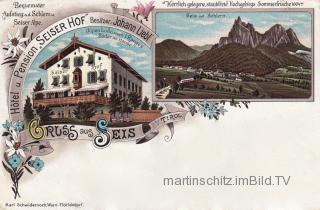 2 Bild Litho Karte - Seiss in Tirol - Kastelruth / Castelrotto (Ciastel) - alte historische Fotos Ansichten Bilder Aufnahmen Ansichtskarten 