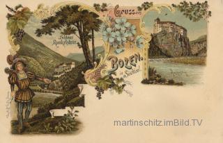 2 Bild Litho Karte - Bozen Schloss Runkelstein - Bozen / Bolzano (Balsan, Bulsan) - alte historische Fotos Ansichten Bilder Aufnahmen Ansichtskarten 