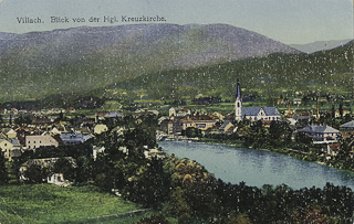 Blick von der Heiligen Kreuzkirche - Villach-St. Agathen und Perau - alte historische Fotos Ansichten Bilder Aufnahmen Ansichtskarten 