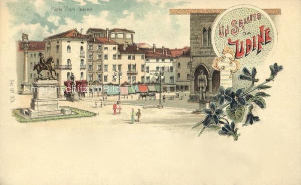 1899 - 2 Bild Litho Karte - Udine Piazz Vittorio Emanuele