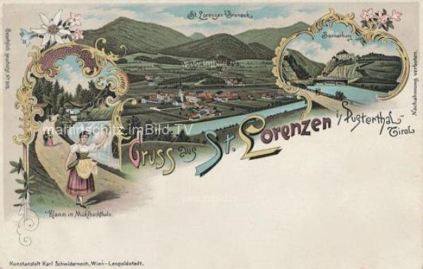 1899 - 3 Bild Litho Karte - St. Lorenzen im Pustertal