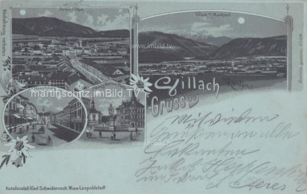 1898 -  4 Bild Litho - Mondscheinkarte - Villach