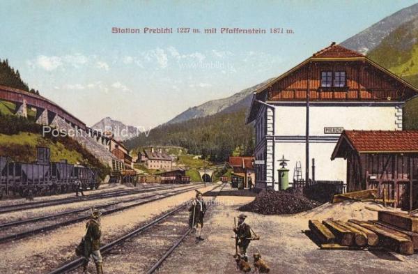 1910 - Erzbergbahn, Bahnhof Prebichl mit Pfaffenstein