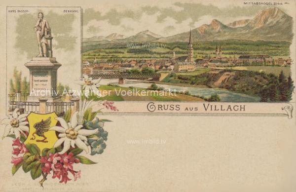 um 1897 - 189? - 2 Bild Litho Karte Villach