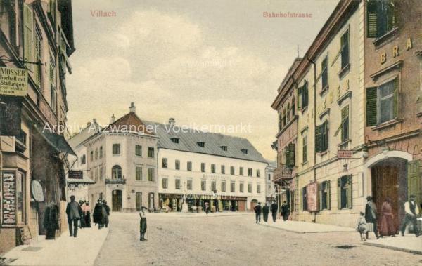 1908 - Villach Bahnhofstrasse mit Hotel Mosser
